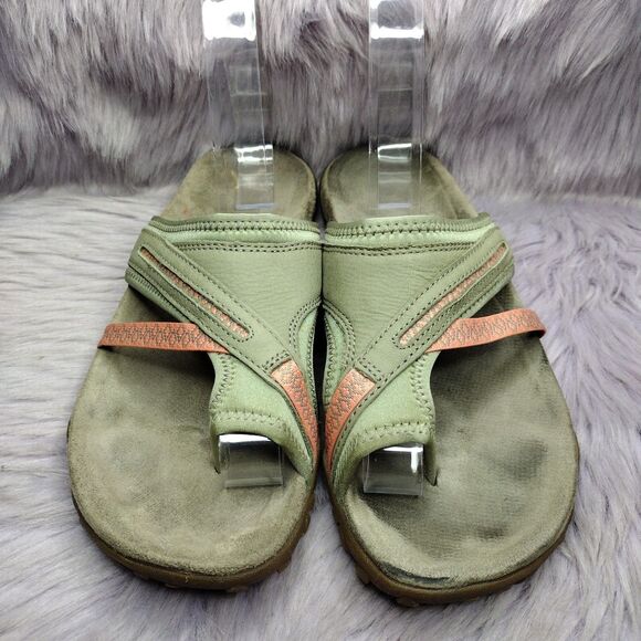 Merrell Womens Terran Post II Slide Sandal Toe Loop Size 7 Green Pink - Picture 1 of 7